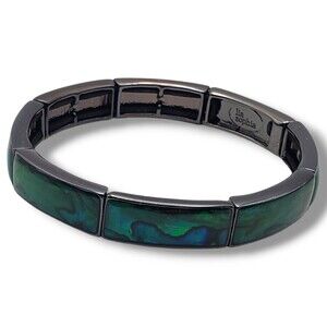Lia Sophia Hematite Tone Abalone Paua Inlay Stretch Bracelet Retired Pacific